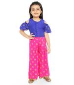 Twisha Stylish  Gold Printed Floral Incut Cold Shoulder Top &  Palazzo set-Blue