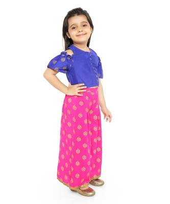 Twisha Stylish  Gold Printed Floral Incut Cold Shoulder Top &  Palazzo set-Blue 2