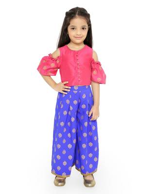 Twisha Stylish  Gold Printed Floral Incut Cold Shoulder Top &  Palazzo set-Pink 1