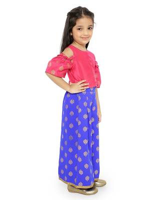 Twisha Stylish  Gold Printed Floral Incut Cold Shoulder Top &  Palazzo set-Pink 2