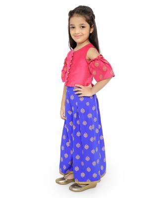 Twisha Stylish  Gold Printed Floral Incut Cold Shoulder Top &  Palazzo set-Pink 3