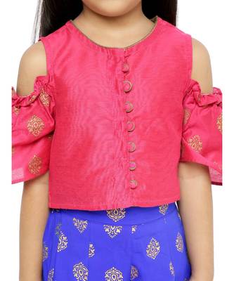 Twisha Stylish  Gold Printed Floral Incut Cold Shoulder Top &  Palazzo set-Pink 4
