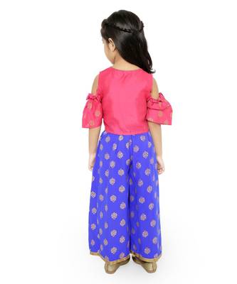 Twisha Stylish  Gold Printed Floral Incut Cold Shoulder Top &  Palazzo set-Pink 5