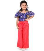 Twisha Stylish Brocade frill sleevele boat Neck choli with Jaquard Palazzos -Blue