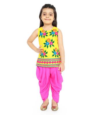 Twisha Stylish Aari work Embroidered Top with Dhoti - Yellow 1