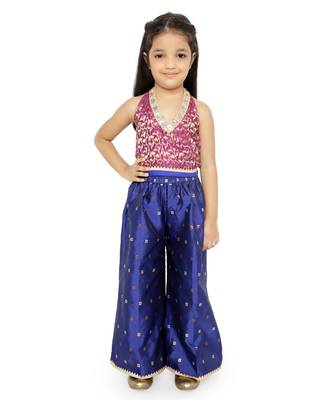 Twisha Stylish Brocade halter Neck choli with Jaquard Palazzos -Magenta 1