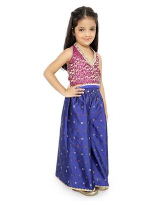 Twisha Stylish Brocade halter Neck choli with Jaquard Palazzos -Magenta 2