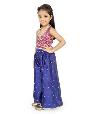Twisha Stylish Brocade halter Neck choli with Jaquard Palazzos -Magenta 3