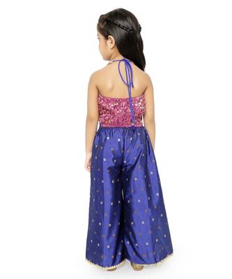 Twisha Stylish Brocade halter Neck choli with Jaquard Palazzos -Magenta 4