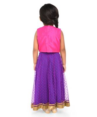 Twisha Mirror Embroidery blouse with polka flock print net lehanga - Purple 2