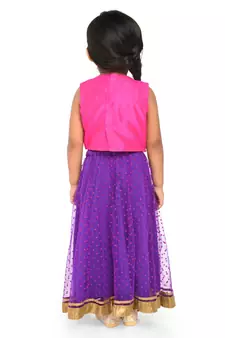 Twisha Mirror Embroidery blouse with polka flock print net lehanga - Purple