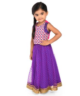 Twisha Mirror Embroidery blouse with polka flock print net lehanga - Purple 3