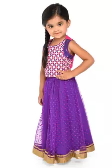 Twisha Mirror Embroidery blouse with polka flock print net lehanga - Purple