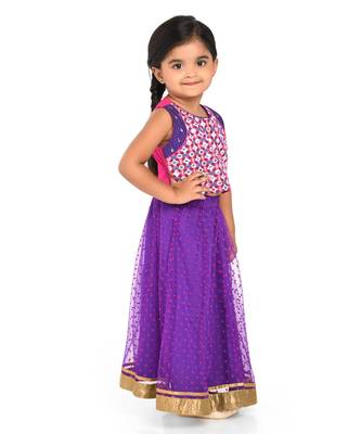 Twisha Mirror Embroidery blouse with polka flock print net lehanga - Purple 4