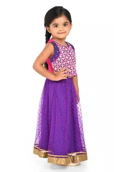 Twisha Mirror Embroidery blouse with polka flock print net lehanga - Purple