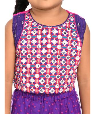 Twisha Mirror Embroidery blouse with polka flock print net lehanga - Purple 5