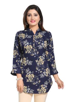 Navy-blue printed crepe short-kurtis 1