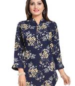 Navy-blue printed crepe short-kurtis