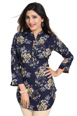 Navy-blue printed crepe short-kurtis 2