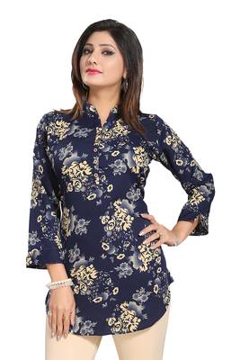 Navy-blue printed crepe short-kurtis 5