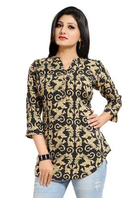 Black printed crepe short-kurtis 1
