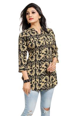 Black printed crepe short-kurtis 2