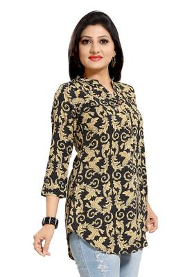 Black printed crepe short-kurtis 4