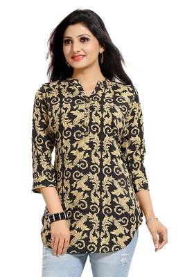Black printed crepe short-kurtis 5
