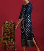 Dark blue printed rayon ethnic kurtis