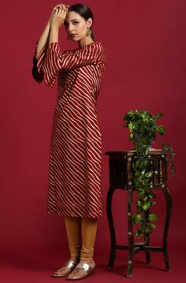Janasya Maroon printed rayon ethnic kurtis 1