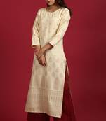 Yellow printed rayon ethnic kurtis