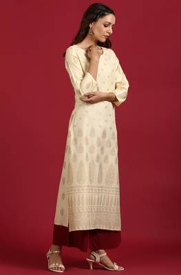 Yellow printed rayon ethnic kurtis 3