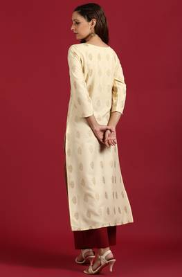 Yellow printed rayon ethnic kurtis 4