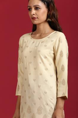 Yellow printed rayon ethnic kurtis 5