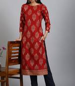 Maroon printed rayon ethnic kurtis