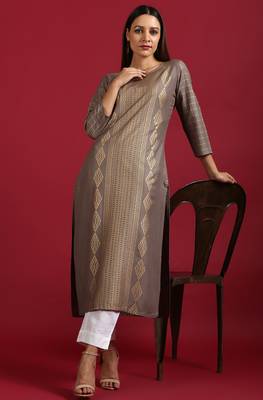 Grey printed rayon ethnic kurtis 1