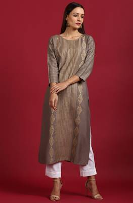 Grey printed rayon ethnic kurtis 2