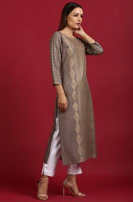 Grey printed rayon ethnic kurtis 3