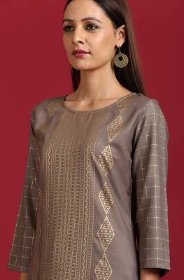 Grey printed rayon ethnic kurtis 5
