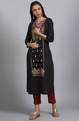 Black printed rayon ethnic kurtis 2