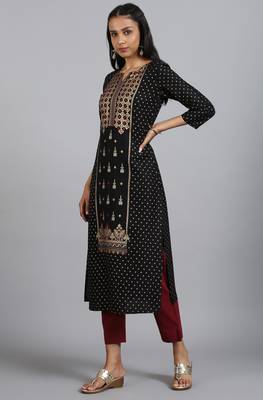 Black printed rayon ethnic kurtis 3