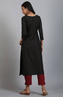Black printed rayon ethnic kurtis 4