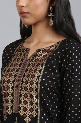 Black printed rayon ethnic kurtis 5