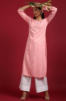 Janasya Light pink printed rayon ethnic kurtis 1