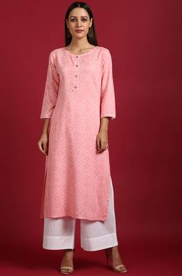 Janasya Light pink printed rayon ethnic kurtis 2