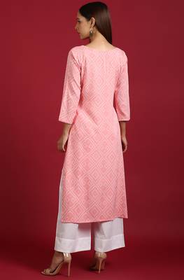 Janasya Light pink printed rayon ethnic kurtis 3
