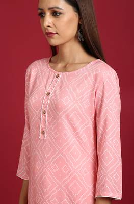 Janasya Light pink printed rayon ethnic kurtis 4
