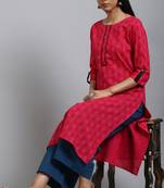 Pink printed cotton ethnic kurtis