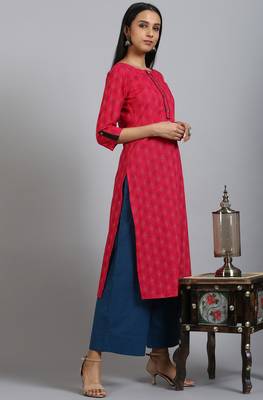 Pink printed cotton ethnic kurtis 2