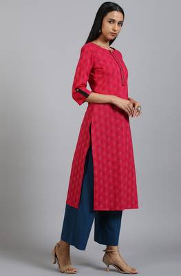 Pink printed cotton ethnic kurtis 3